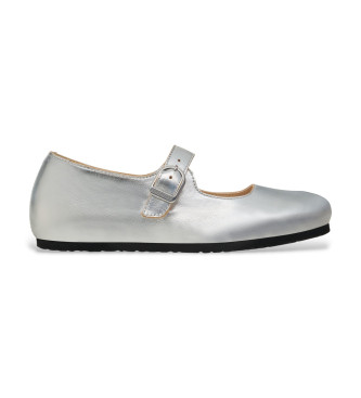 Birkenstock para mujer. 1030072 Bailarinas de Piel Santa Clarita plateado (38), Plata, Plano, Hebilla, Casual