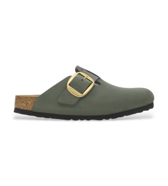 Birkenstock para hombre. 1028033 Zuecos de Piel Boston Big Buckle verde (39), Plano, Ninguno, Casual