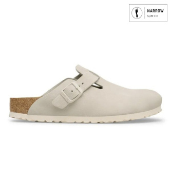 Birkenstock för kvinnor. 1031662 Zuecos Boston (Smal passform) benvit (41), Karta, Före, Spänne, Casual