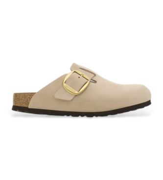 Birkenstock para mujer. 1028003 Zuecos de ante Boston Big Buckle beige (38), Plano, Ninguno, Casual