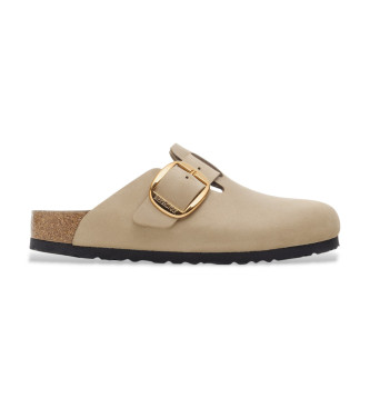 Birkenstock para mujer. 1030425 Zuecos de Piel Boston Big Buckle beige (37), Plano, Ninguno, Casual