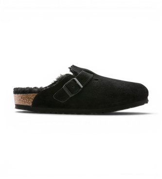 Birkenstock Zuecos de Piel Boston Shearling (Ajuste Estrecho) negro