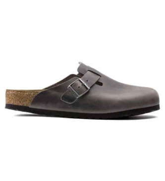 Birkenstock para hombre. 1013255 Zuecos de Piel Boston gris (43), Plano, Hebilla, Casual