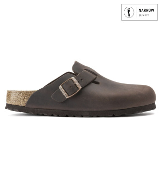 Birkenstock för kvinnor. 159713 Lädertofflor Boston Soft Footbed Waxy (Smal passform) brun (37), Hud, Karta, Ingen, Casual