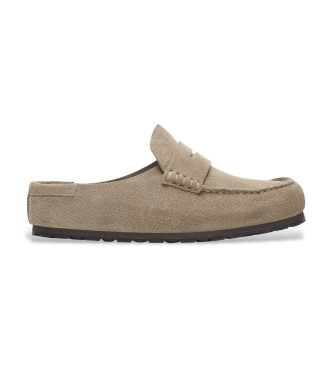 Birkenstock para mujer. 1029710 Zuecos de Piel Naples Wrapped taupe (40), Plano, Ninguno, Casual