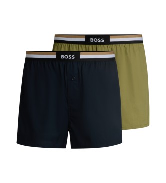 BOSSvoor mannen. 50535792 Set van 2 pyjamashorts groen, marine (XL), Homewear, Katoen, Marineblauw