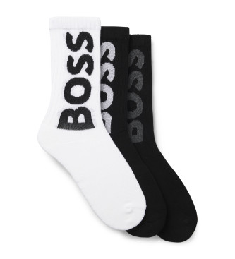 BOSS para hombre. 50524259 Set 3 Pares de Calcetines Logo negro (40-46), Blanco, Homewear, Gris, Algodón