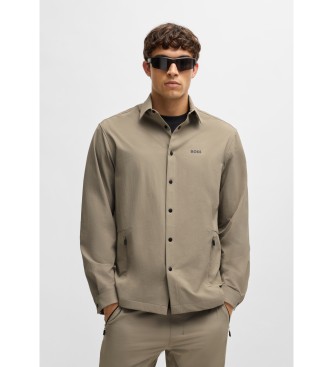 BOSS para hombre. 50533265 Camisa Basin Tech marrón (S), Casual, Poliamida, Manga larga