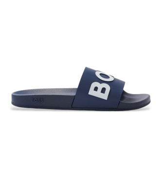 BOSS para hombre. 50471271 Chanclas con logo en relieve marino (39), Plano, Ninguno, Casual, Beachwear