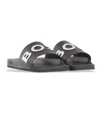 BOSS para hombre. 50471271 Chanclas con logo en relieve Negro (38), Plano, Ninguno, Casual, Beachwear