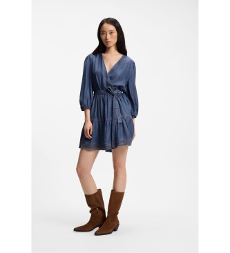 BOSS para mujer. 50559071 Vestido Cruzado con efecto denim y mangas globo azul (34), Casual, Manga 3/4