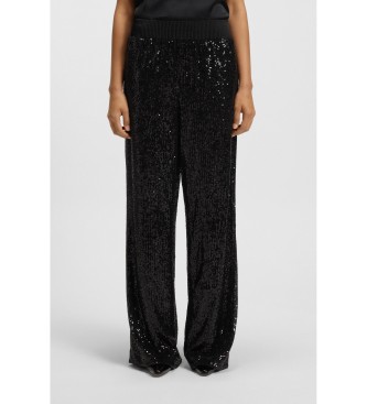 BOSS para mujer. 50548327 Pantalón de pernera ancha con adornos de lentejuelas negro (36), Fiesta, Poliéster