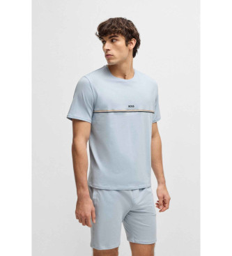 BOSS para hombre. 50515395 Camiseta de pijama en algodón elástico con logo estampado azul (L), Homewear, Manga corta