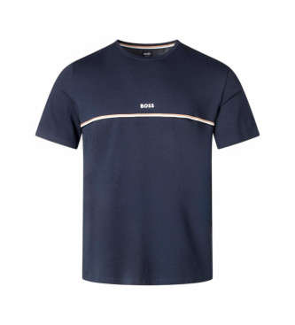 BOSS para hombre. 50515395 Camiseta de pijama en algodón elástico con logo estampado marino (L), Azul, Homewear, Manga corta