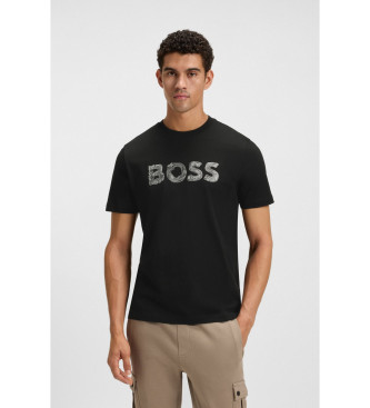 BOSSvoor mannen. 50554616 Frozen T-shirt zwart (L), Klassiek, Polyester, Korte mouwen