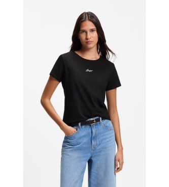 BOSS para mujer. 50554696 Camiseta slim fit de algodón con logo bordado negro (L), Casual, Manga corta
