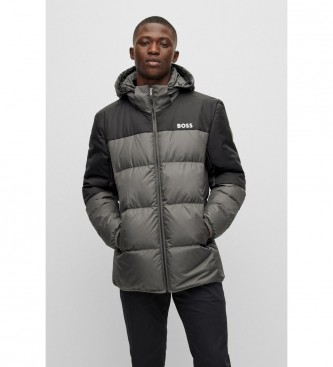 BOSS para hombre. 50476274 Cazadora Plumón Logo Gris (L), Casual, Manga larga, Poliéster Reciclado, Sostenible