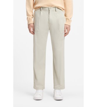 BOSS Pantalón Chino de algodón con pinzas y bolsillo cosido beige