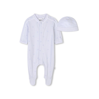 BOSS für Jungen. J52221 Pyjama- und Lätzchen-Set aus hellblauem Piqué (1mes= 54cm), Heimtextilien, Baumwolle, Langarm, Kinderbekleidung