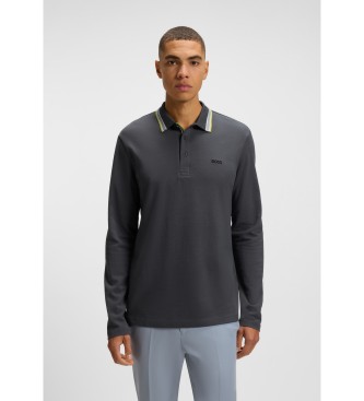 BOSS para hombre. 50536609 Polo de manga larga en piqué de algodón gris oscuro (XXL), Casual