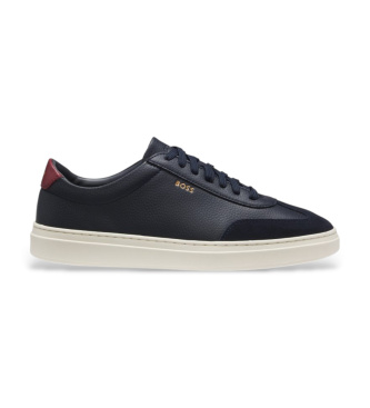 BOSS para hombre. 50552852 Zapatillas Piel granulada con trasera en contraste marino (42), Plano, Cordones, Casual