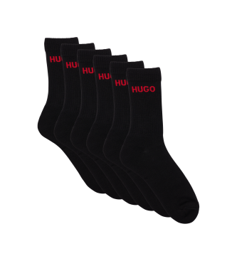 HUGO para hombre. 50510187 Paquete de 6 pares de calcetines cortos con detalle de logo negro (39-42), Homewear, Algodón