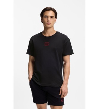 HUGO para hombre. 50525236 Camiseta de algodón elástico con logo estampado negro (XL), Casual, Manga corta