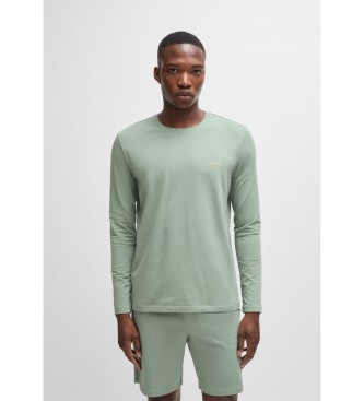 BOSS Camiseta homewear de algodón elástico con logo bordado verde