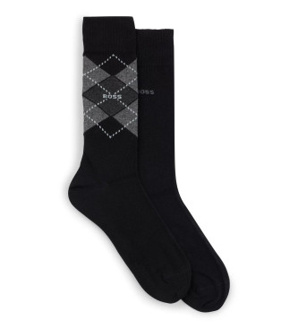 BOSS para hombre. 50478352 Pack 2 Pares de Calcetines Argyle negro (43-46), Casual, Algodón