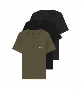 BOSS para hombre. 50532468 Pack 3 camisetas interiores con logos bordados verde, marino, negro (XXL), Homewear, Algodón, Manga corta