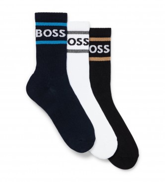 BOSS para hombre. 50469371 Pack 3 Pares de Calcetines Stripes negro, blanco (40-46), Homewear, Algodón
