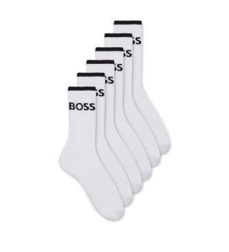 BOSS para hombre. 50510168 Pack de seis calcetines de algodón acanalado blanco (43-46), Homewear