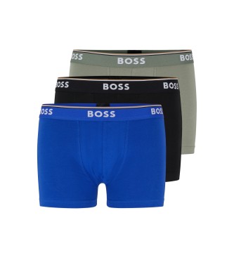 BOSS para hombre. 50489612 Pack 3 Bóxers Power azul, negro, verde (L), Homewear, Gris, Algodón