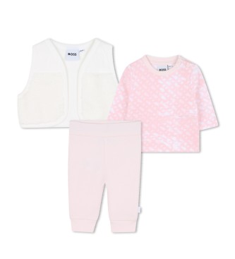 BOSS para niña. J52507 Set 3 piezas Liso rosa (6meses= 67cm), Casual, Algodón, moda infantil