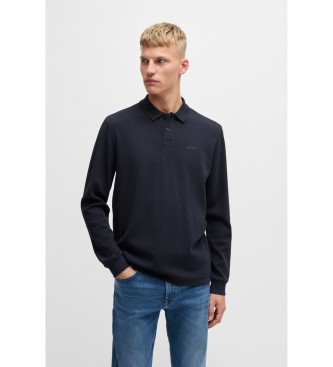BOSS för män. 50520710 Polotröja i bomull med meshstruktur i marinblå färg (XL), Casual, Lång ärm, Marino