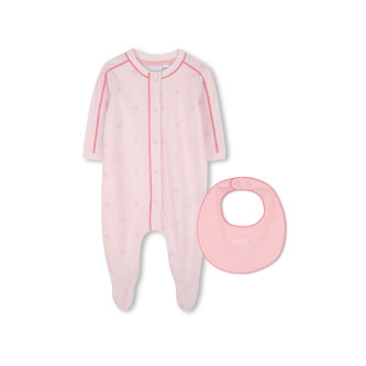 BOSS für Jungen. J52192 Rosa Pyjama und Lätzchen-Set (1mes= 54cm), Heimtextilien, Baumwolle, Langarm, Kinderbekleidung