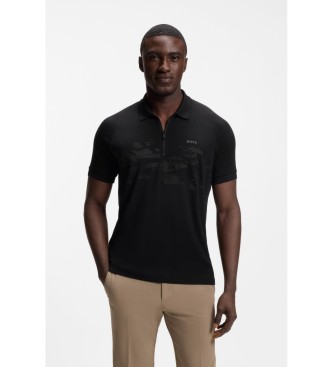 BOSS para hombre. 50559010 Polo con cremallera gráficos reflectantes negro (S), Casual, Algodón, Manga corta