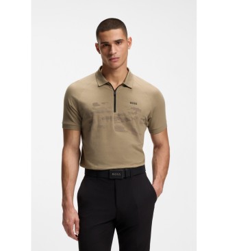 BOSS para hombre. 50559010 Polo Cremallera con gráficos reflectantes marrón (S), Casual, Algodón, Manga corta