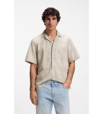 BOSS para hombre. 50559322 Camisa Rayer beige (3XL), Casual, Algodón, Manga corta