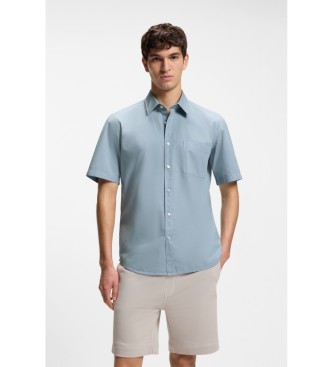 BOSS para hombre. 50537331 Camisa Regular Fit Popelín azul (S), Casual, Algodón, Manga corta