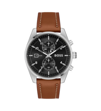 BOSS para hombre. 1514161 Reloj cronógrafo con correa de piel Skytraveller negro (OSFA), Casual, Brazalete