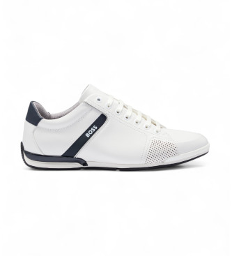 BOSS para hombre. 50498282 Zapatillas de piel Saturn blanco (40), Plano, Cordones, Casual