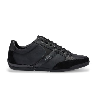 BOSS para hombre. 50498265 Zapatillas de piel Saturn negro (48), Plano, Cordones, Casual