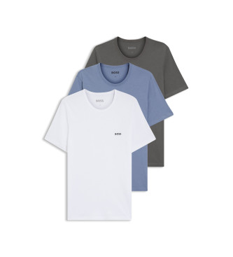 BOSS para hombre. 50532468 Set 3 Camisetas Interiores Classic gris, azul, blanco (S), Homewear, Algodón, Manga corta