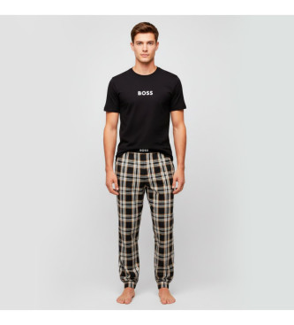 BOSS para hombre. 50535875 Set de pijama liso y a cuadros negro (M), Algodón, Manga larga