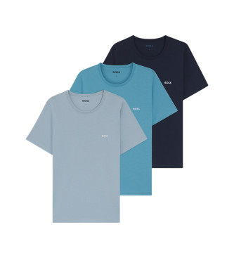 Set de tres camisetas azul (M), Casual, Algodón, Manga corta