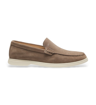 BOSSvoor Mannen. 50543083 Suède Mocassins Met Ingegraveerd Logo, Bruin (44), Beige, Plat, Geen, Casual