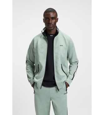 BOSS para hombre. 50537370 Sudadera de jacquard circular con cremallera y rayas laterales verde (XL), Casual, Poliéster