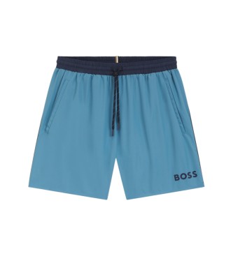 BOSS para hombre. 50514429 Bañador tipo shorts con logo y ribetes en contraste azul (M), Beachwear, Poliéster