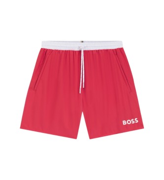 BOSS för män. 50514429 Baddräkt av shortstyp med logotyp och röd kontrastpasspoal (XXL), Strandkläder, Polyester